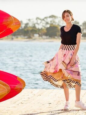 IPNG DESIGN Skirt Chiffon Summer Maths Shake Art to Wear Artsy Size M/L NWT